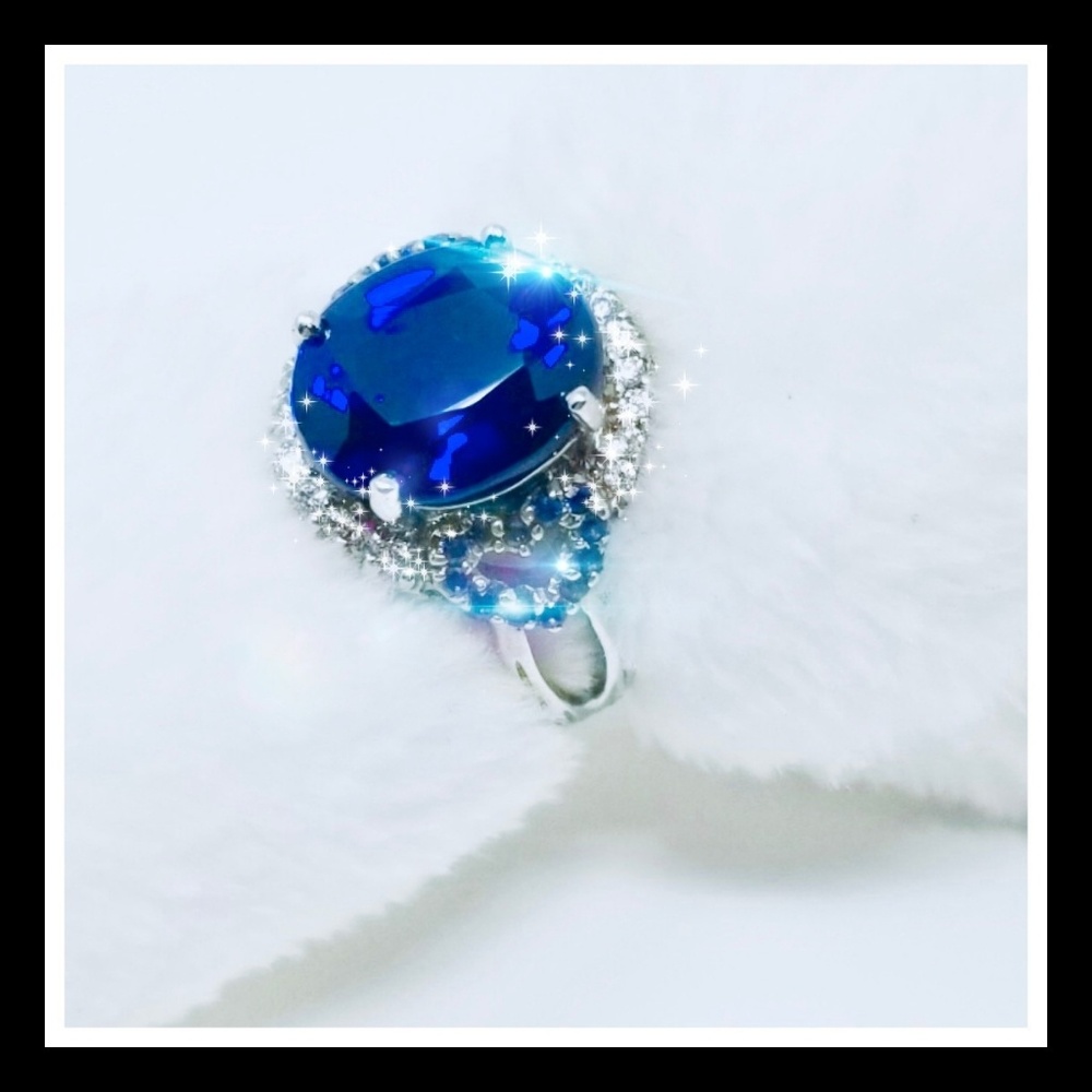 💙'9CT' KASHMIR BLUE SAPPHIRE & DIAMOND RING 💙S 7 - Picture 3 of 4